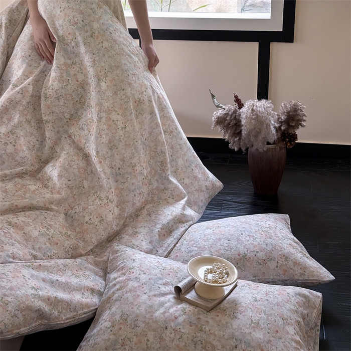 91家纺网 家纺一手货源 找家纺 窝米 2025春季新品全棉双层纱油画风花卉四件套系列（梦境花园、花研巧语） 梦境花园黄