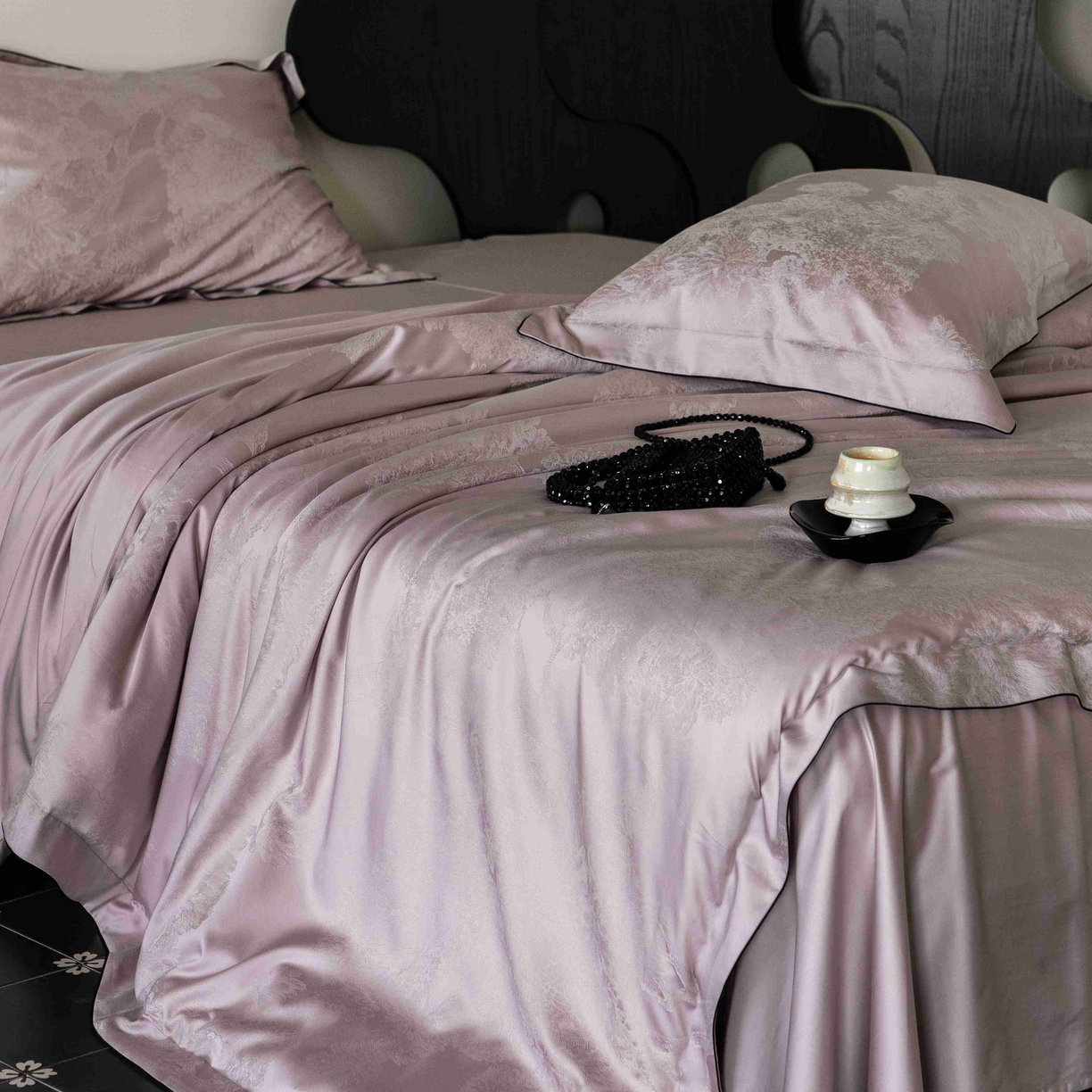 91家纺网 家纺一手货源 找家纺 涞澳家纺 2025新款60支天丝棉提花四件套 花砚-紫灰