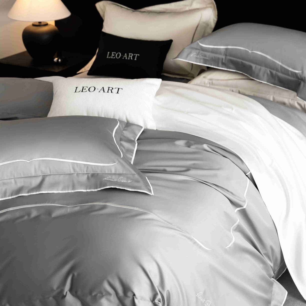 91家纺网 家纺一手货源 找家纺 涞澳家纺 2025新款80S全棉贡缎小蛮腰四件套-浅依 浅依-烟灰