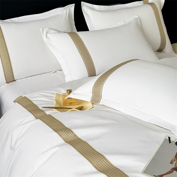 91家纺网 家纺一手货源 找家纺 梦庭帛美 2025新款宾馆刺绣四件套 古巴-卡其