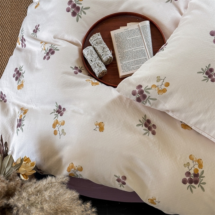 91家纺网 家纺一手货源 找家纺 窝米 2025春季新品全棉双层纱油画风花卉四件套系列（梦境花园、花研巧语） 枇杷园