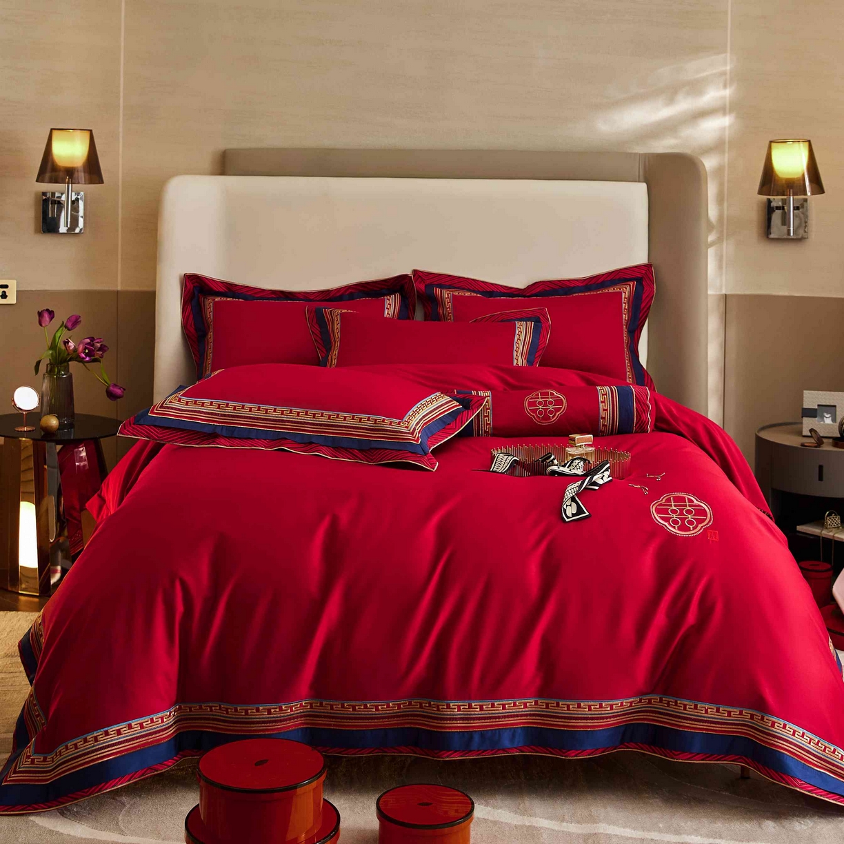 91家纺网 家纺一手货源 找家纺 涞澳家纺 2025新款婚庆款四件套 新禧双缘