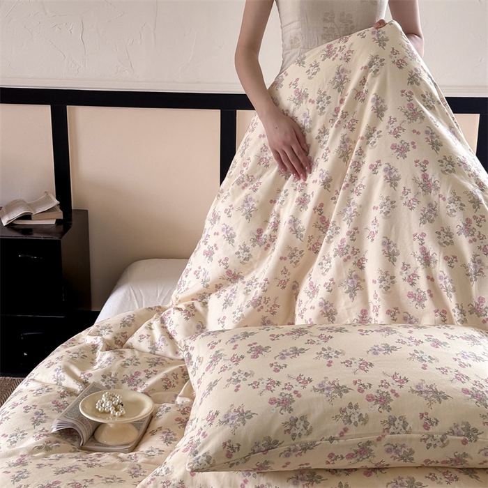 91家纺网 家纺一手货源 找家纺 窝米 2025春季新品全棉双层纱油画风花卉四件套系列（梦境花园、花研巧语） 花研巧语