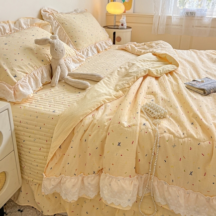 富米莱（原臻工厂） 2025新款云感亲肤棉床盖床裙夏凉被四件套-全棉双层花边 芝士奶盖