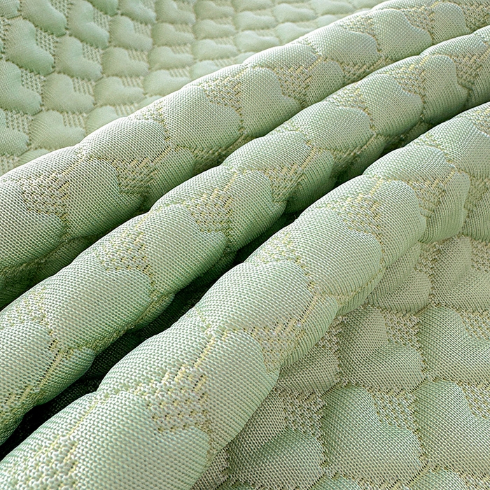 91家纺网 家纺一手货源 找家纺 提花大世界 2025新款A类PE乙纶冰丝凉感三色织550克冰豆豆凉席床裙软凉席 郁金香—PE绿