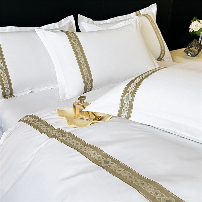 91家纺网 家纺一手货源 找家纺 梦庭帛美 2025新款宾馆刺绣四件套 吉祥-卡其