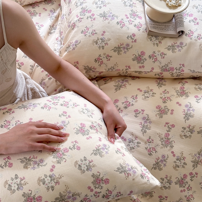 91家纺网 家纺一手货源 找家纺 窝米 2025春季新品全棉双层纱油画风花卉四件套系列（梦境花园、花研巧语） 花研巧语