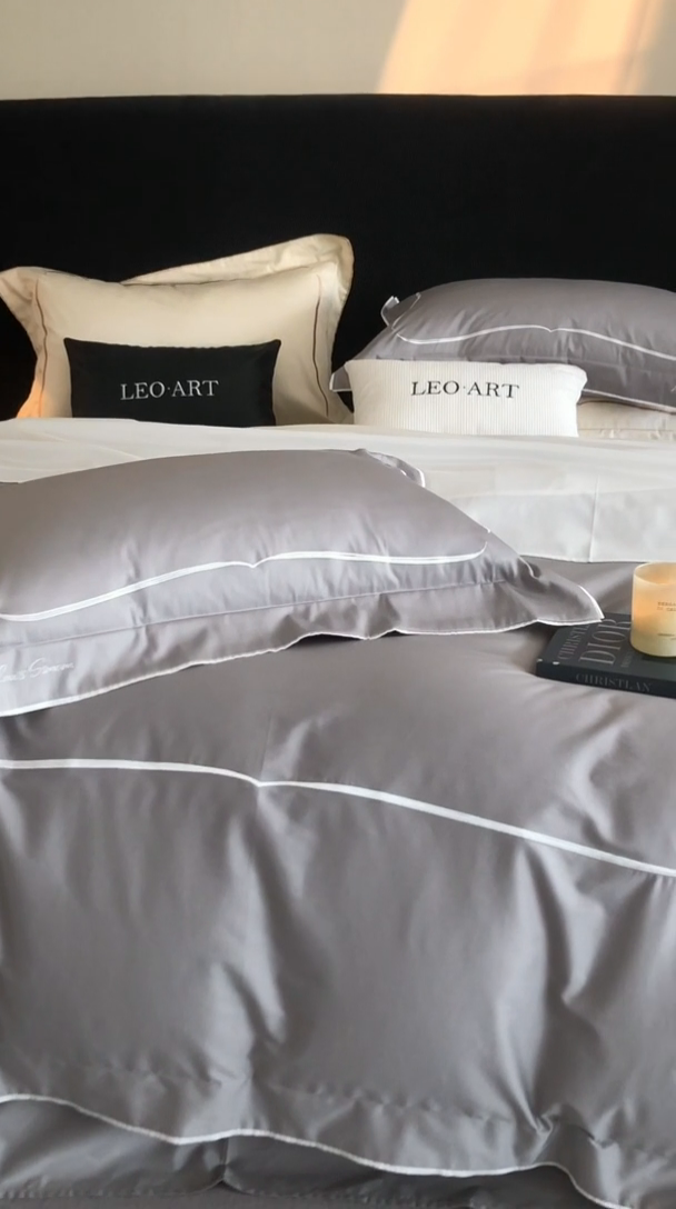 91家纺网 家纺一手货源 找家纺 涞澳家纺 2025新款80S全棉贡缎小蛮腰四件套-浅依 浅依-烟灰