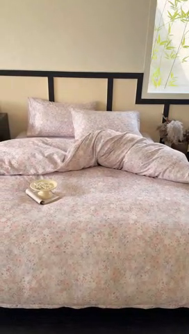 91家纺网 家纺一手货源 找家纺 窝米 2025春季新品全棉双层纱油画风花卉四件套系列（梦境花园、花研巧语） 梦境花园紫