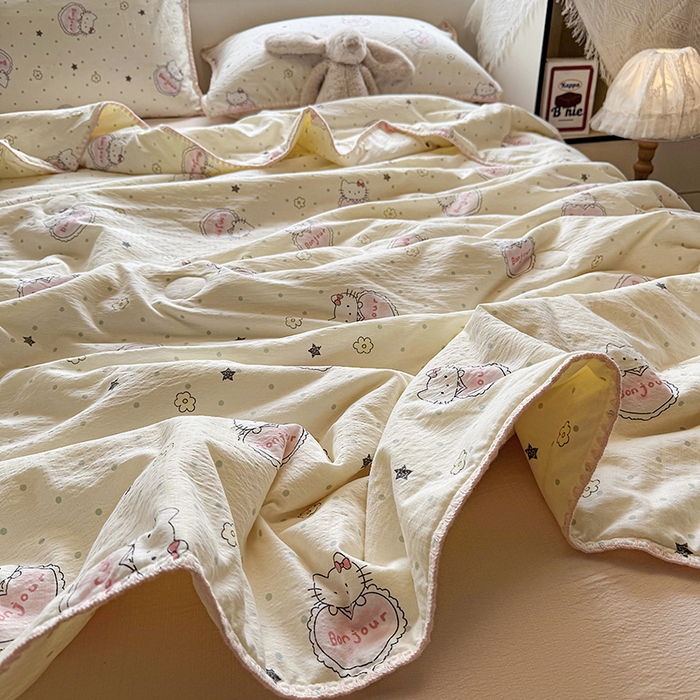 91家纺网 家纺一手货源 找家纺 星巴k家纺 2025新款春夏云感双层纱A类母婴级三角针夏被贝壳边夏凉被贝壳绣【可提供买家秀】 贝壳绣-爱心KT