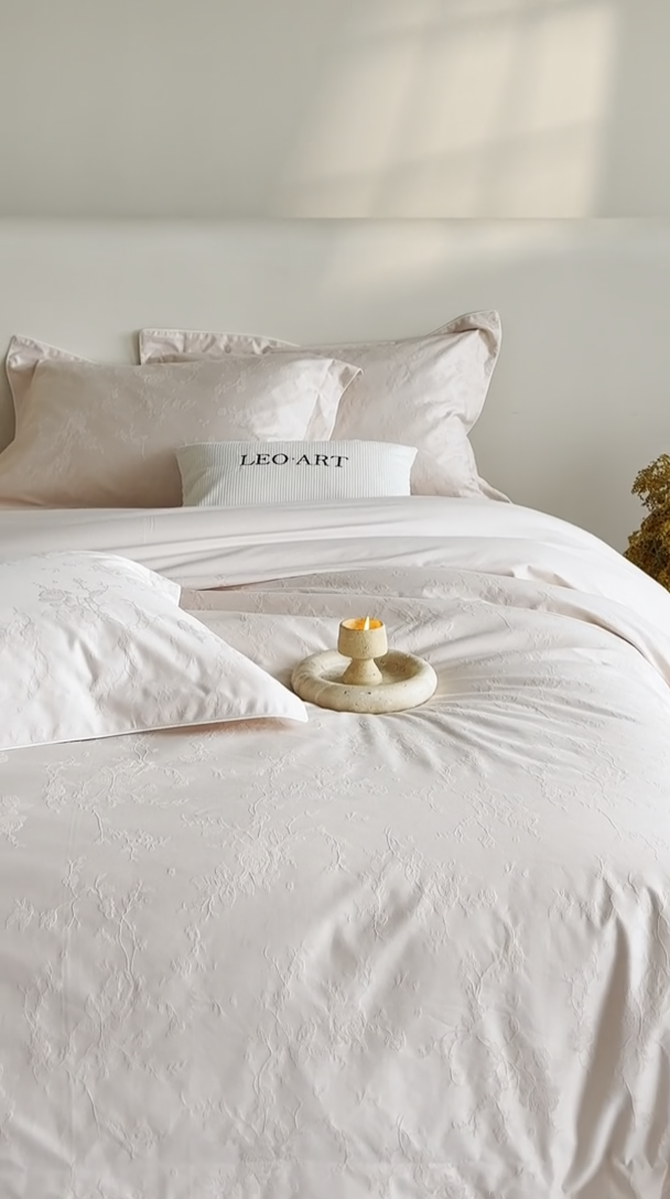 91家纺网 家纺一手货源 找家纺 涞澳家纺 2025新款全棉提花四件套 美玲-贝壳粉 