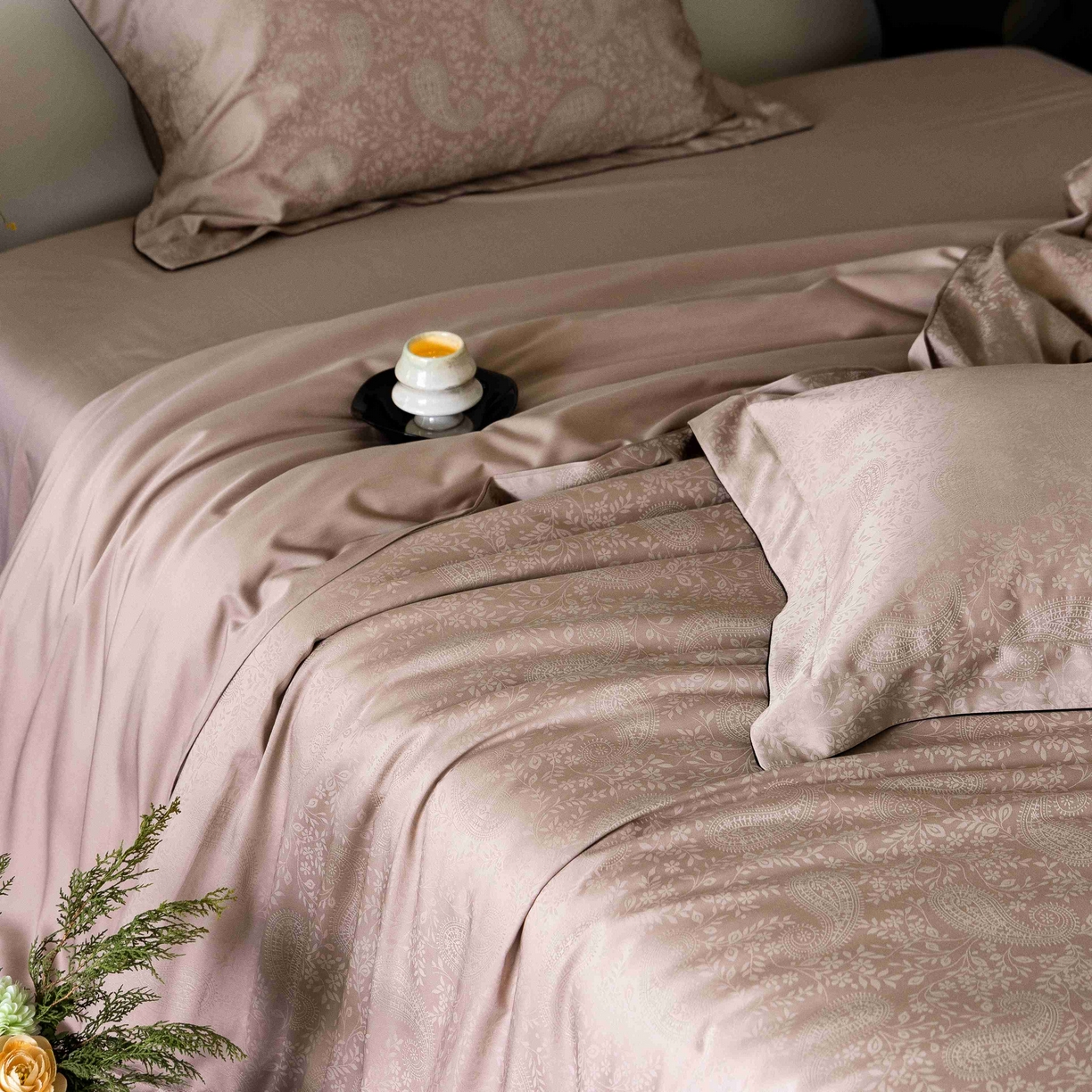 91家纺网 家纺一手货源 找家纺 涞澳家纺 2025新款60支天丝棉提花四件套 海瑟薇-山砚色