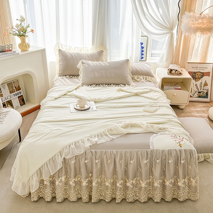 91家纺网 家纺一手货源 找家纺 （总）好儿喜家纺 2025新款春意浓系列凉席床裙冰丝席床罩凉席韩式凉感豆豆凉席床盖