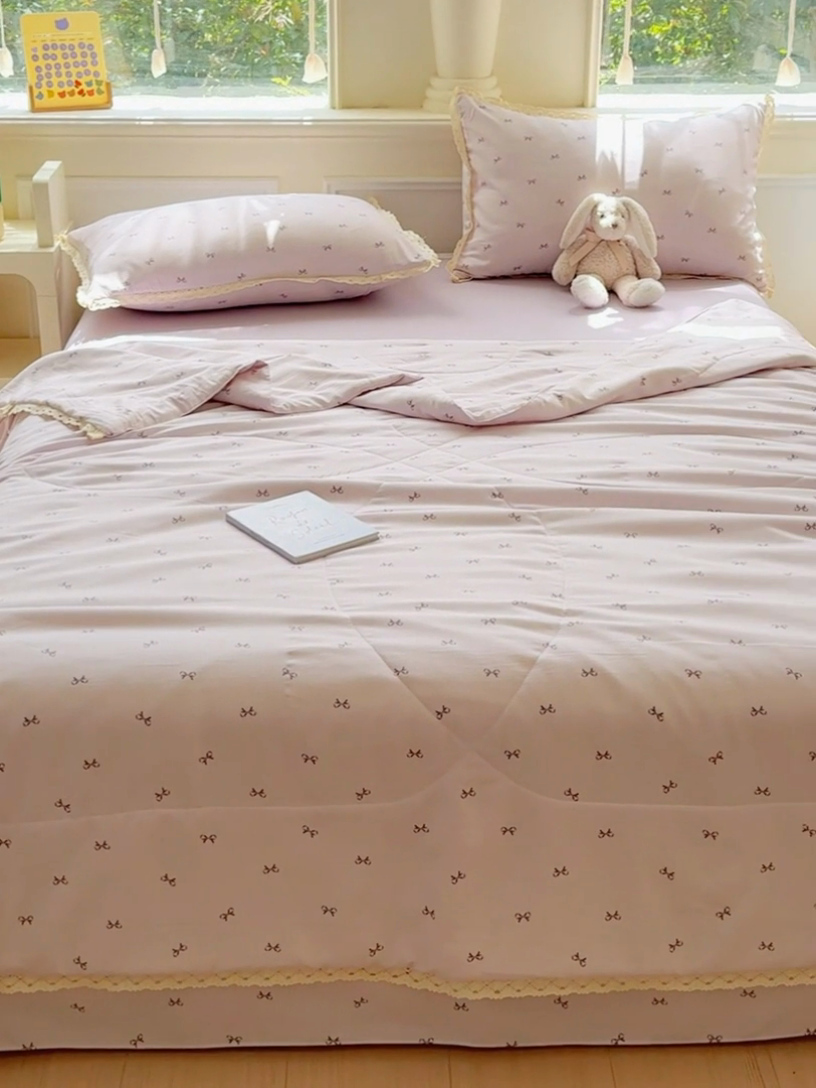 91家纺网 家纺一手货源 找家纺 可思家纺 2025新款针织棉双层纱夏被 蝴蝶结