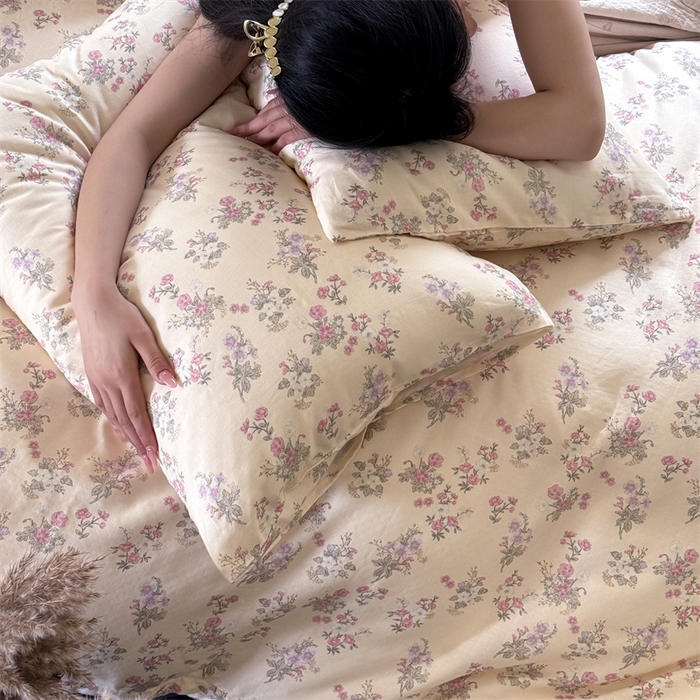 91家纺网 家纺一手货源 找家纺 窝米 2025春季新品全棉双层纱油画风花卉四件套系列（梦境花园、花研巧语） 花研巧语