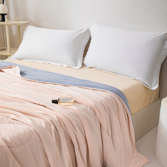 91家纺网 家纺一手货源 找家纺 凌云家纺 2025新款100%锦伦冰丝夏被空调被 粉灰