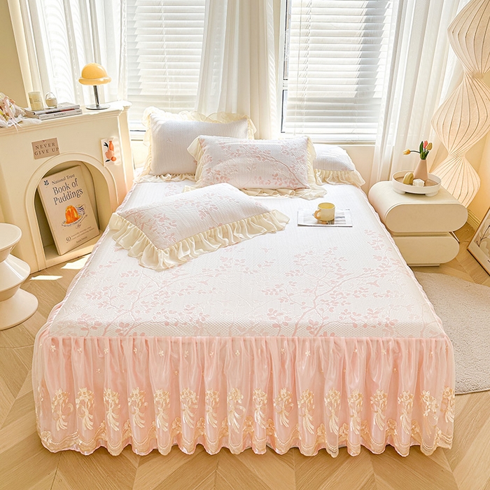 91家纺网 家纺一手货源 找家纺 （总）好儿喜家纺 2025新款赛雅系列凉席床裙冰丝席床罩韩式凉感豆豆凉席床盖