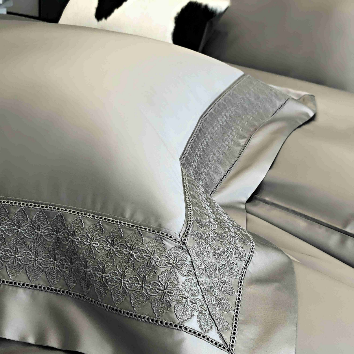 91家纺网 家纺一手货源 找家纺 涞澳家纺 2025新款60S天丝棉花边款四件套-星雅 星雅-大理石灰