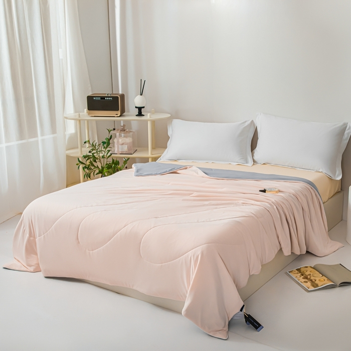 91家纺网 家纺一手货源 找家纺 凌云家纺 2025新款100%锦伦冰丝夏被空调被 粉灰