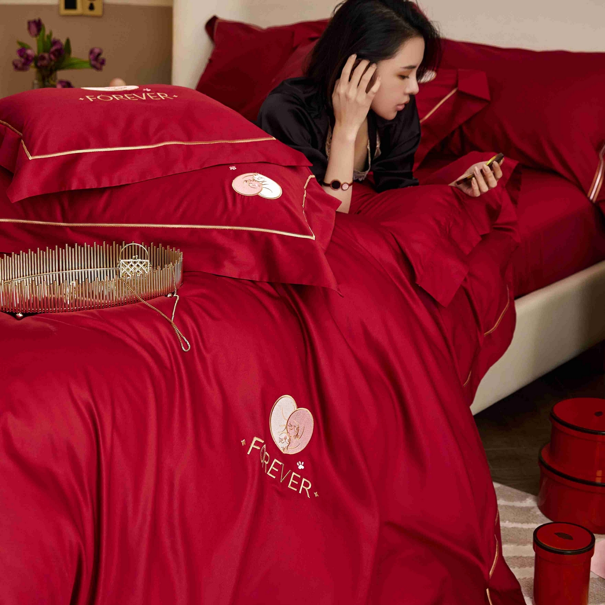 91家纺网 家纺一手货源 找家纺 （总）涞澳家纺 2025新款婚庆款四件套