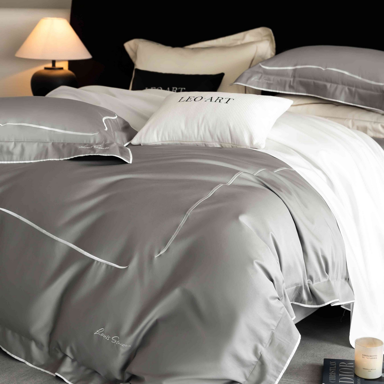 91家纺网 家纺一手货源 找家纺 涞澳家纺 2025新款80S全棉贡缎小蛮腰四件套-浅依 浅依-烟灰