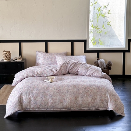 窝米 2025春季新品全棉双层纱油画风花卉四件套系列（梦境花园、花研巧语） 梦境花园紫