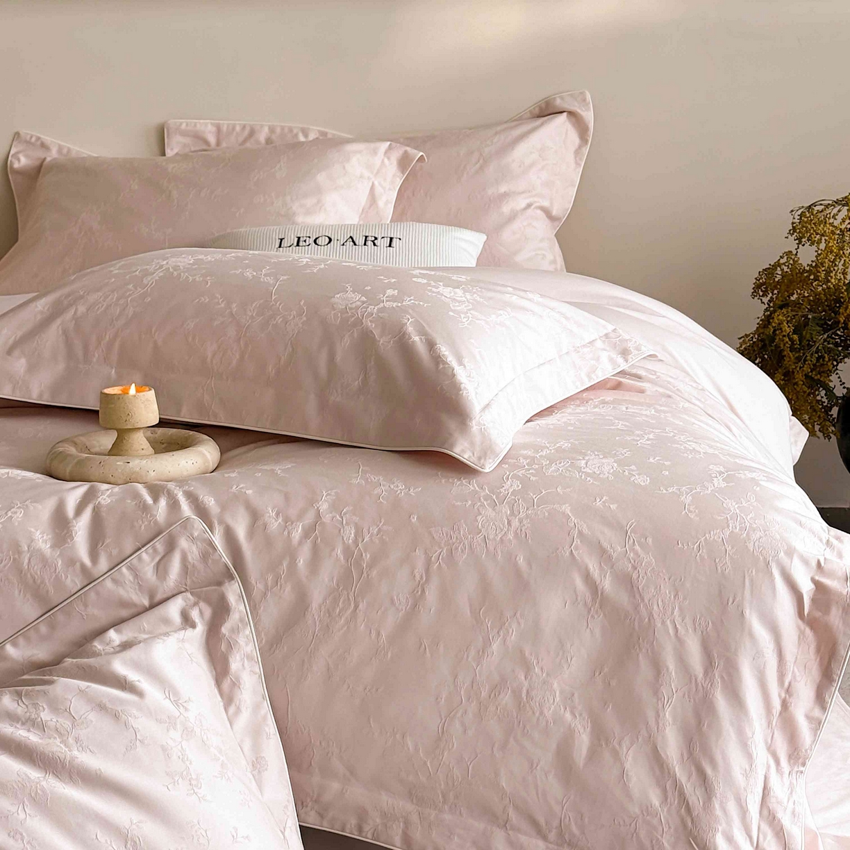 91家纺网 家纺一手货源 找家纺 涞澳家纺 2025新款全棉提花四件套 美玲-贝壳粉 