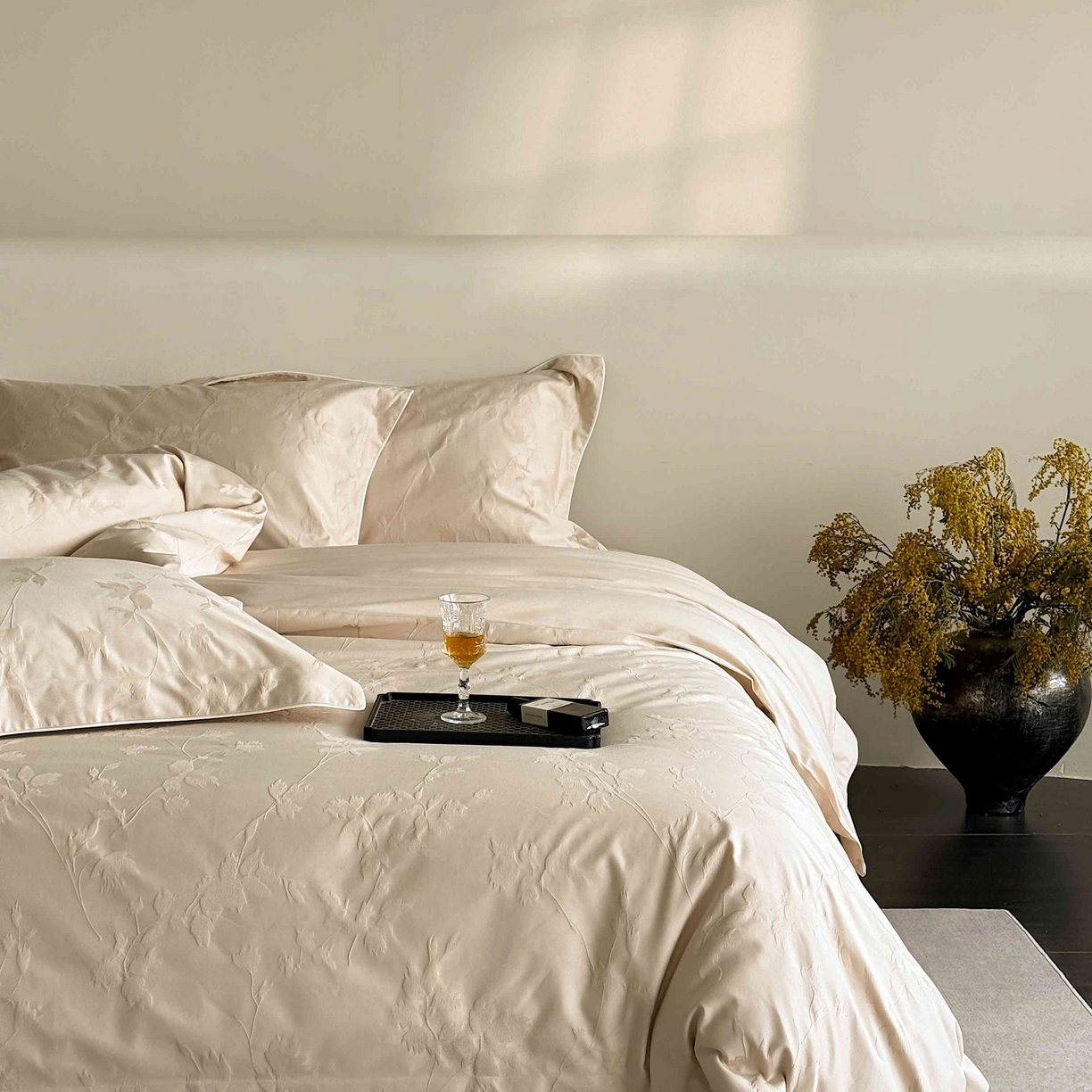 91家纺网 家纺一手货源 找家纺 涞澳家纺 2025新款全棉提花四件套 碧玉-小麦色