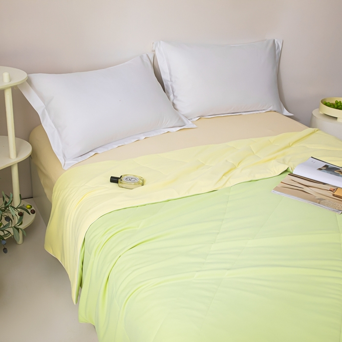 91家纺网 家纺一手货源 找家纺 凌云家纺 2025新款100%锦伦冰丝夏被空调被 清新绿