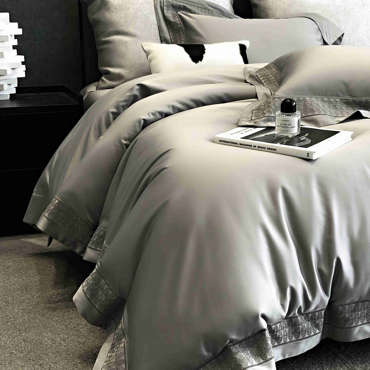 91家纺网 家纺一手货源 找家纺 涞澳家纺 2025新款60S天丝棉花边款四件套-星雅 星雅-大理石灰