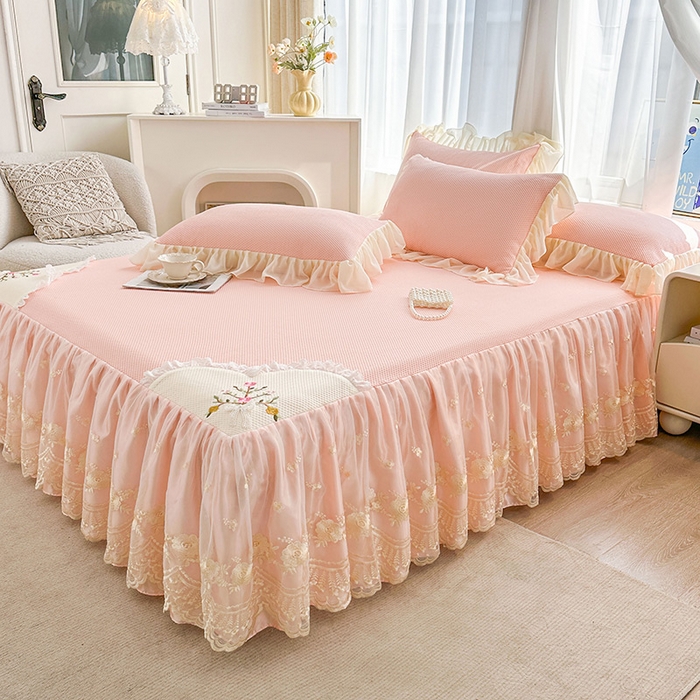 91家纺网 家纺一手货源 找家纺 （总）好儿喜家纺 2025新款春意浓系列床裙凉席四件套