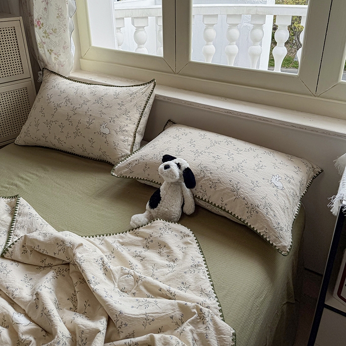 91家纺网 家纺一手货源 找家纺 星巴k家纺 2025新款春夏云感双层纱A类母婴级三角针夏被贝壳边夏凉被贝壳绣【可提供买家秀】 贝壳绣-森田小兔