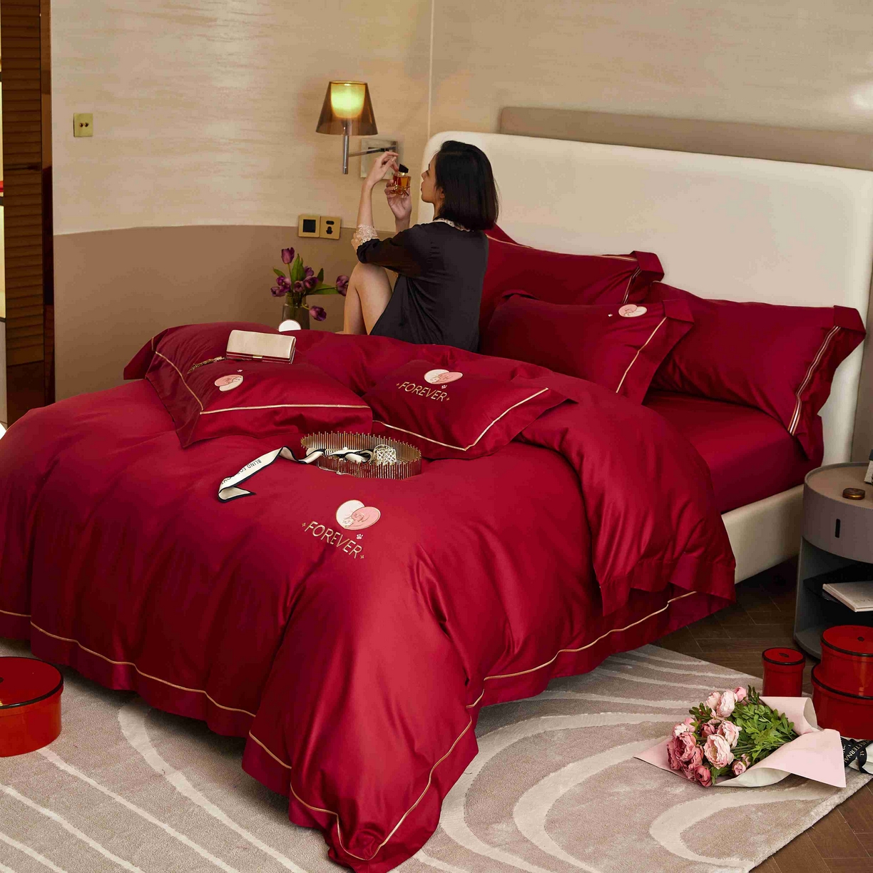 91家纺网 家纺一手货源 找家纺 涞澳家纺 2025新款婚庆款四件套 巴黎之爱