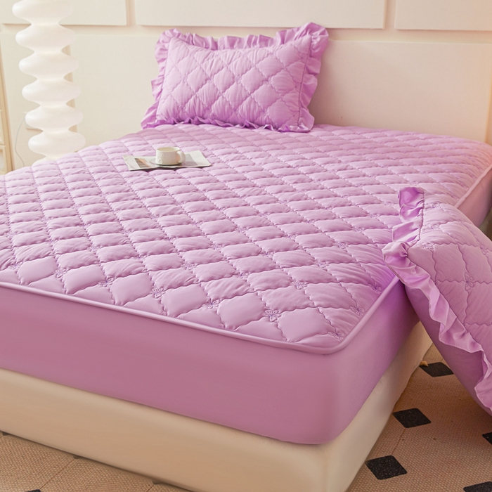 91家纺网 家纺一手货源 找家纺 怡源梦 2025新款蝶恋系列亲肤棉夹棉床笠 紫色