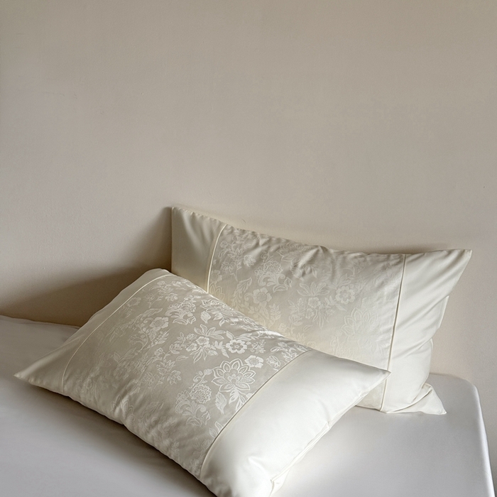 91家纺网 家纺一手货源 找家纺 鹿班家居 2025新款100S长绒棉提花单品枕套（第二组）【标准会员-2元】 单品枕套-邂逅白色