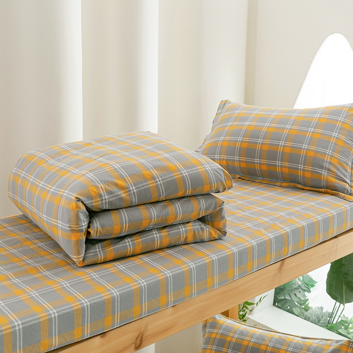 91家纺网 家纺一手货源 找家纺 喜四方 2025新款全棉色织水洗棉学生三件套 夏威夷黄