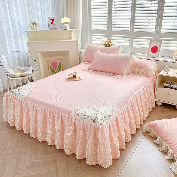 91家纺网 家纺一手货源 找家纺 （总）好儿喜家纺 2025新款繁花系列凉席床裙冰丝席床罩凉席韩式凉感豆豆凉席床盖四件套