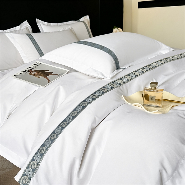 91家纺网 家纺一手货源 找家纺 梦庭帛美 2025新款宾馆刺绣四件套 祥云-藏蓝