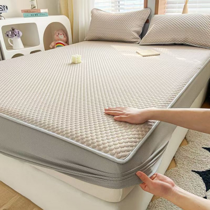 91家纺网 家纺一手货源 找家纺 静缘分2025新款直播爆款凉豆豆冰丝凉席三件套床笠款可水洗机洗夏季凉感冰豆豆空调席软席子 简约-驼