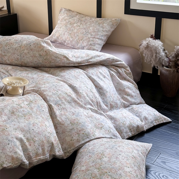 91家纺网 家纺一手货源 找家纺 窝米 2025春季新品全棉双层纱油画风花卉四件套系列（梦境花园、花研巧语） 梦境花园黄