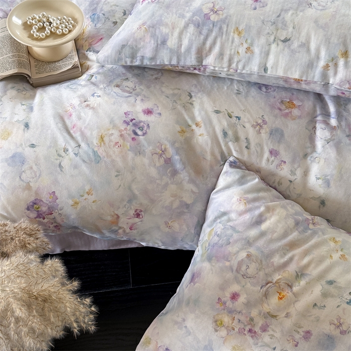 91家纺网 家纺一手货源 找家纺 窝米 2025春季新品全棉双层纱油画风花卉四件套系列（梦境花园、花研巧语） 熙春