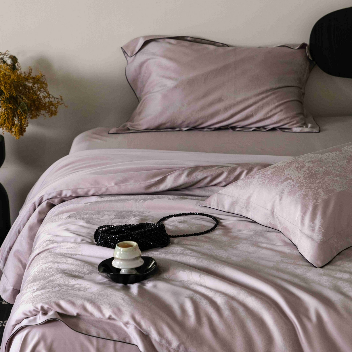 91家纺网 家纺一手货源 找家纺 涞澳家纺 2025新款60支天丝棉提花四件套 花砚-紫灰