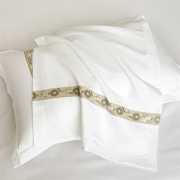 91家纺网 家纺一手货源 找家纺 梦庭帛美 2025新款宾馆刺绣四件套 梅花-卡其