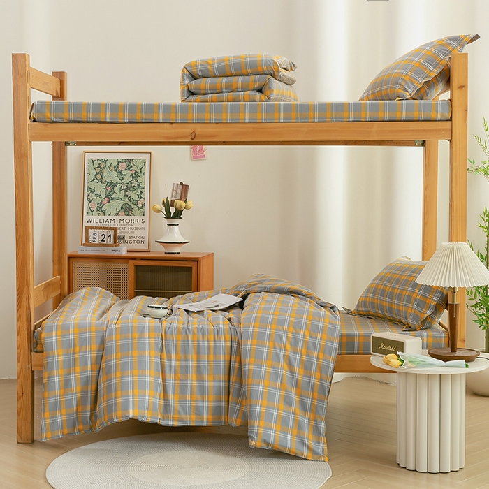 91家纺网 家纺一手货源 找家纺 喜四方 2025新款全棉色织水洗棉学生三件套 夏威夷黄