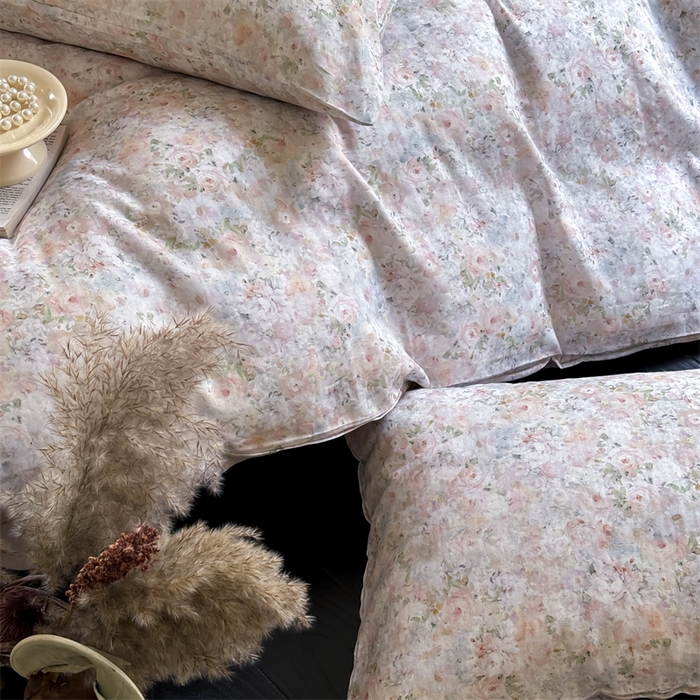 91家纺网 家纺一手货源 找家纺 窝米 2025春季新品全棉双层纱油画风花卉四件套系列（梦境花园、花研巧语） 梦境花园黄