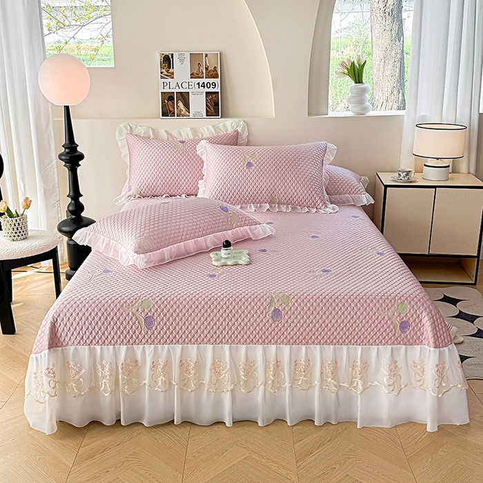 91家纺网 家纺一手货源 找家纺 （总）提花大世界 2025新款A类PE乙纶冰丝凉感三色织550克冰豆豆凉席床裙软凉席