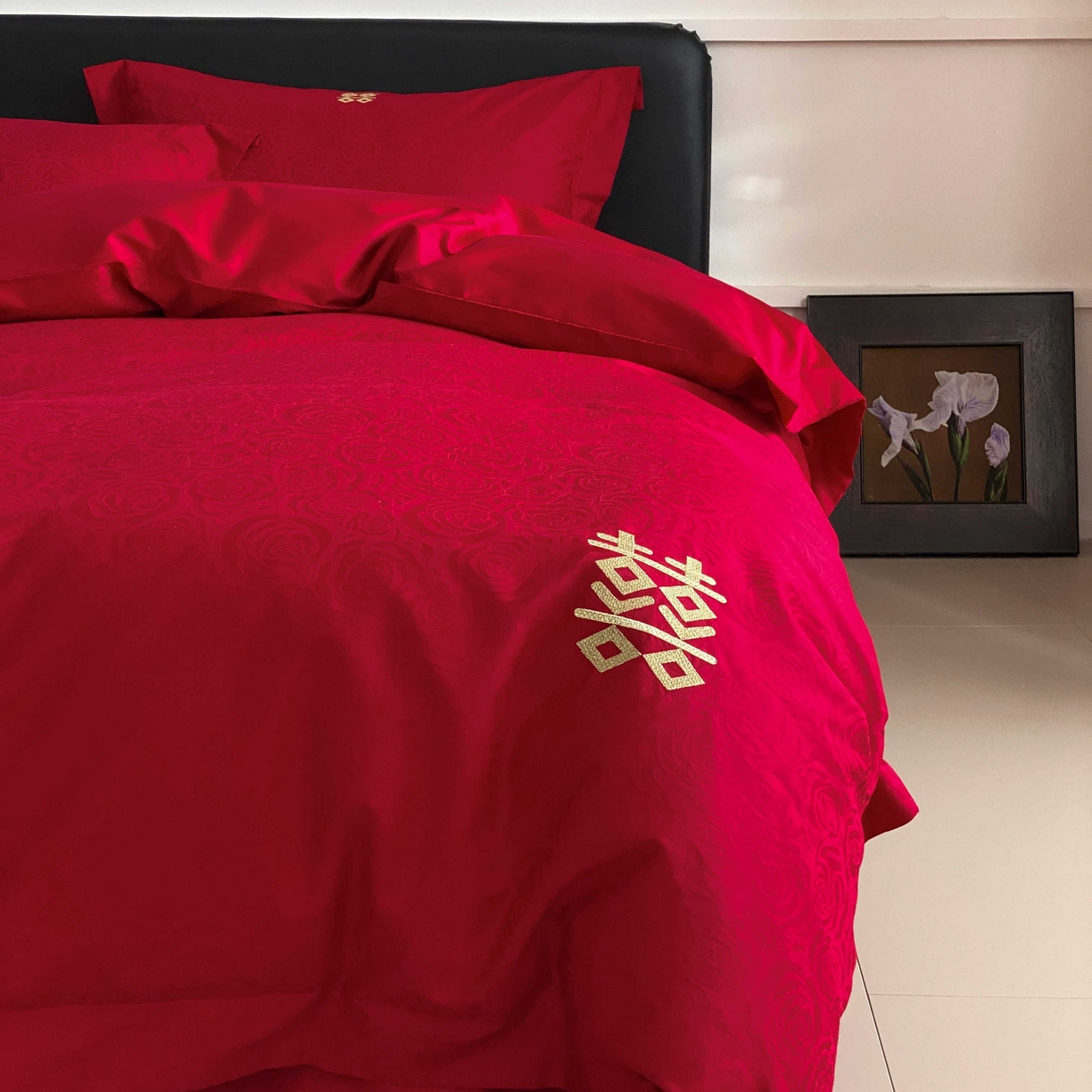 91家纺网 家纺一手货源 找家纺 涞澳家纺 2025新款婚庆款四件套 幸福花海