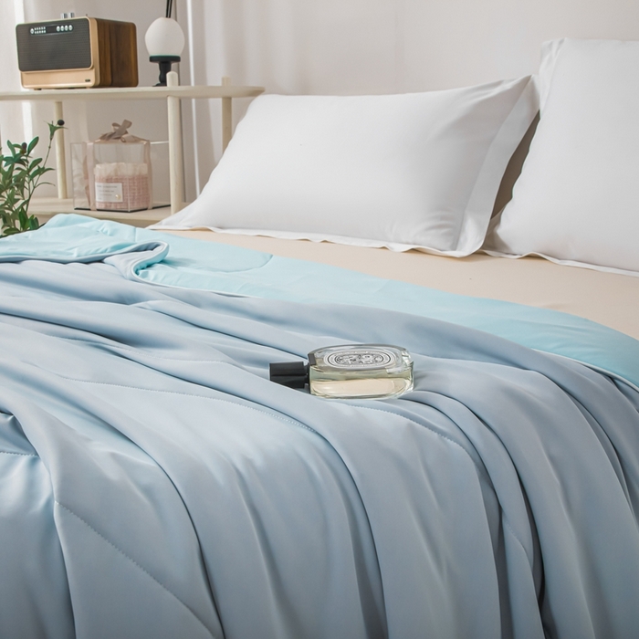 91家纺网 家纺一手货源 找家纺 凌云家纺 2025新款100%锦伦冰丝夏被空调被 灰蓝