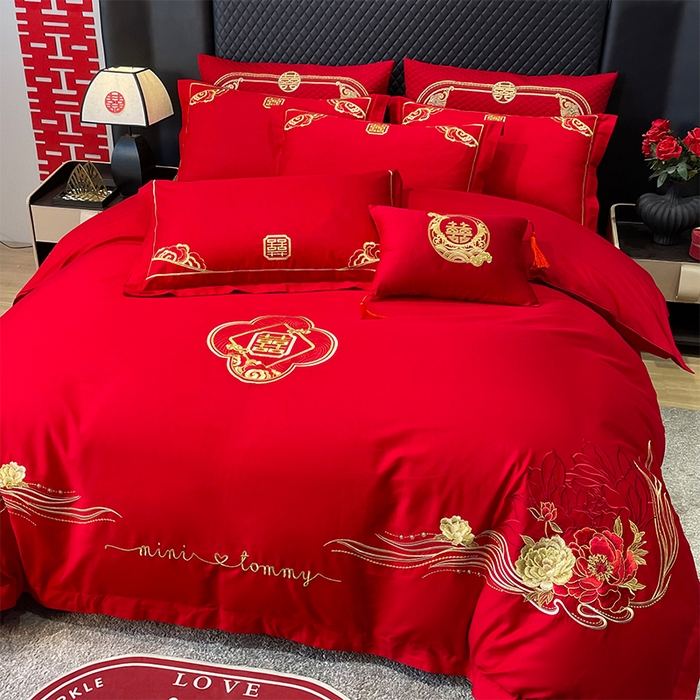 91家纺网 家纺一手货源 找家纺 张公子婚庆馆2025新款长绒棉新中式精美刺绣婚庆四件套（控价不低于328）