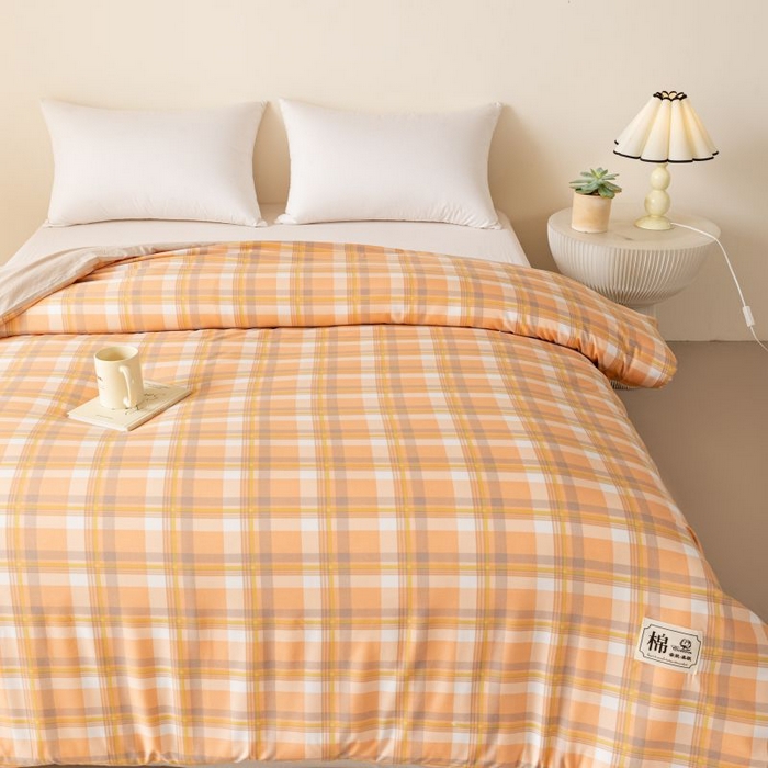 91家纺网 家纺一手货源 找家纺 美梦之都 2025新款可拆洗棉花被水洗棉被子被芯冬被学生 橙小格